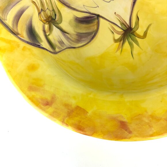 Large 16" Italian Pottery Barn Sappelle Yellow Bowl - Hand-Painted Eggplant - Picture 7 of 13